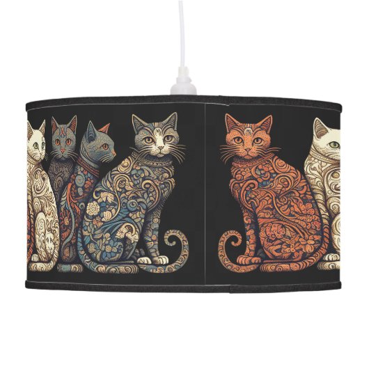 Group of Cats in Victorian Wallpaper Style Ceiling Lamp (Back)