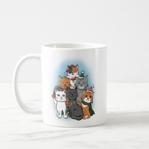 Group of Cats posing for Christmas Picture Coffee Mug