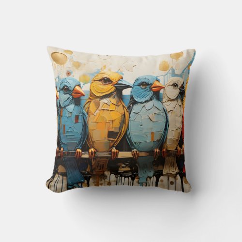 Group Of Colorful Bird Painting Throw Pillow