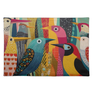 Group of colorful, imaginary birds cloth placemat