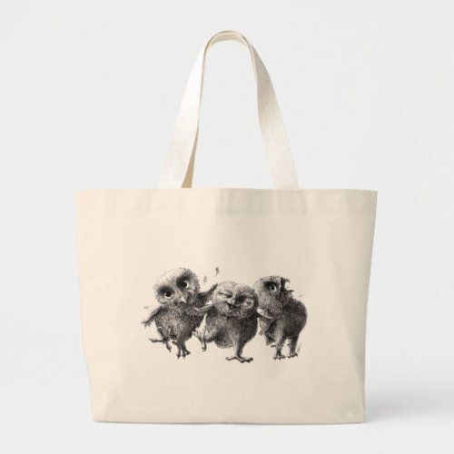 Group of crazy owls large tote bag