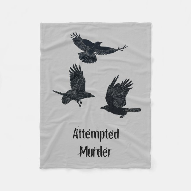 Group of Crows Murder Birds Black Silhouette Fleece Blanket (Front)
