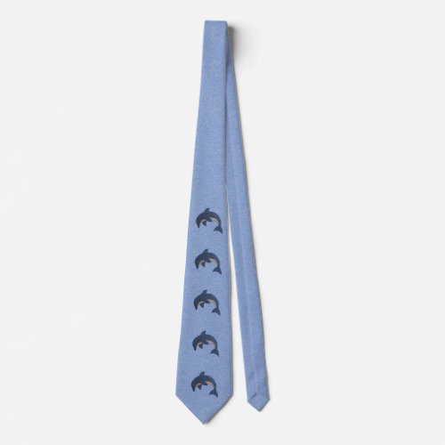 Group of Dark Blue and White Jumping Dolphins Neck Tie