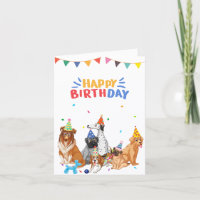 Group of dog breeds party happy birthday 