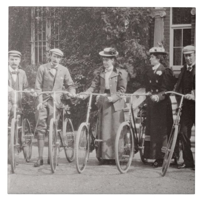 Group of Edwardian bicyclists, early 1900s (b/w ph Ceramic Tile (Front)
