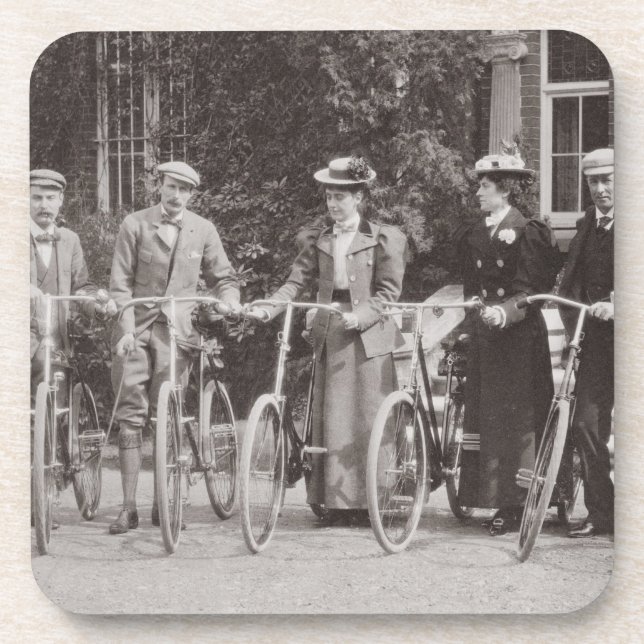 Group of Edwardian bicyclists, early 1900s (b/w ph Drink Coaster (Front)