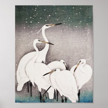 Group Of Egrets ohara Koson vintage Illustration Poster by LitleStarPaper at Zazzle