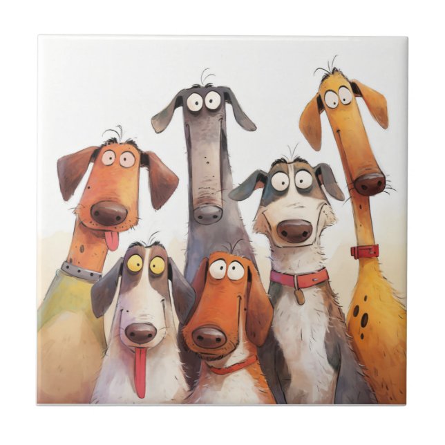 Group of Funny Crazy Dogs Ceramic Tile (Front)