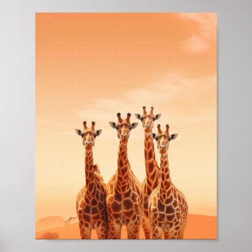 Group of Giraffes in the Desert Poster