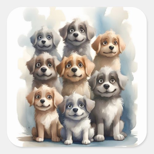 Group of Happy Dogs Best Friends Portrait  Square Sticker