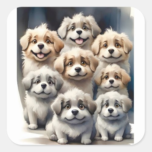 Group of Happy Dogs Buddies Pals Portrait  Square Sticker