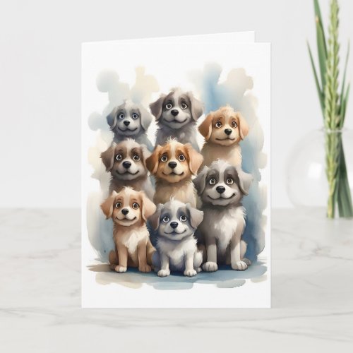 Group of Happy Dogs Portrait Blank Greeting  Card
