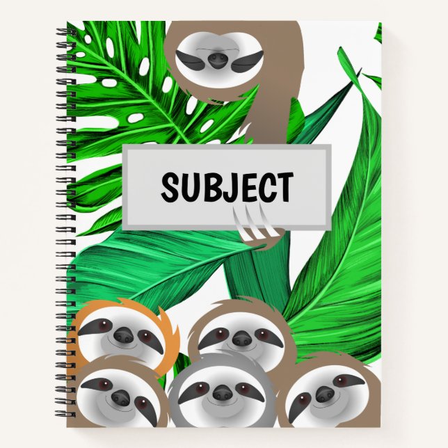 Group of Jungle Sloths Green Leaves Notebook (Front)