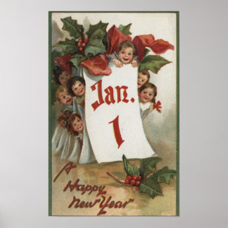 Group of Kids Hiding Behind Calendar Poster
