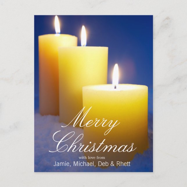 Group Of Lit Candles In Snow Holiday Postcard (Front)