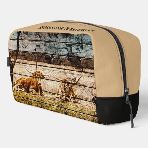 Group of Longhorns Laying in Field Distressed Wood Dopp Kit