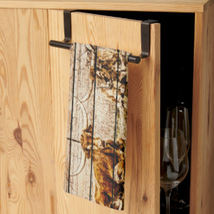 Group of Longhorns Laying in Field Distressed Wood Kitchen Towel