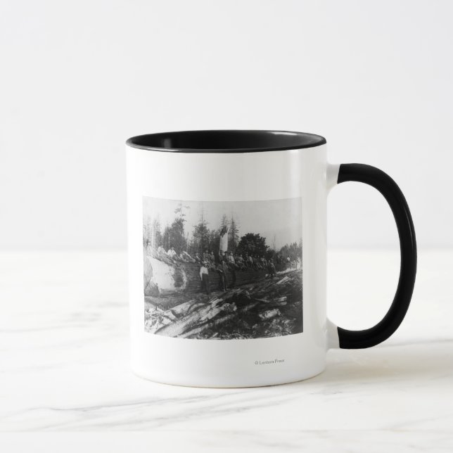 Group of Lumberjacks on Large Log Photograph Mug (Right)