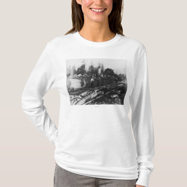 Group of Lumberjacks on Large Log Photograph T-Shirt (Front)