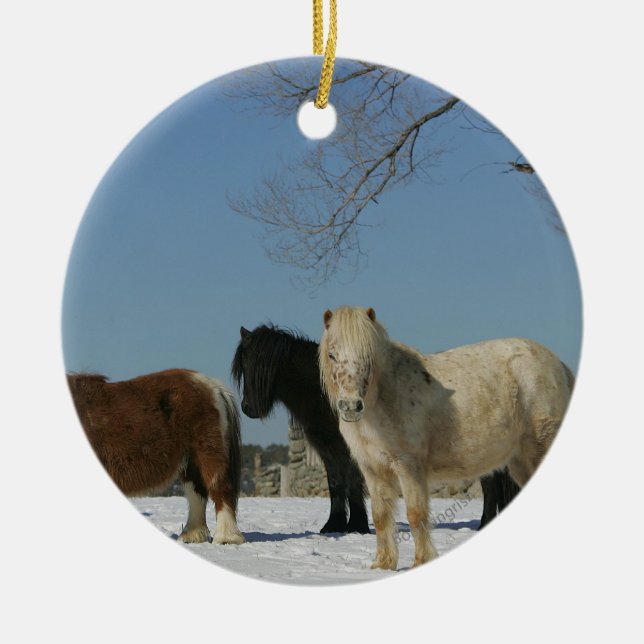 Group of Miniature Horses in the Snow Ceramic Ornament (Front)