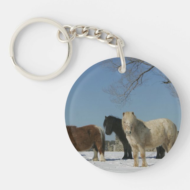 Group of Miniature Horses in the Snow Keychain (Front)