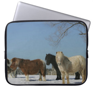 Group of Miniature Horses in the Snow Laptop Sleeve