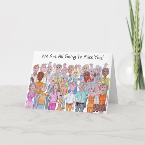 Group Of People Caricatures Waving Goodbye Card