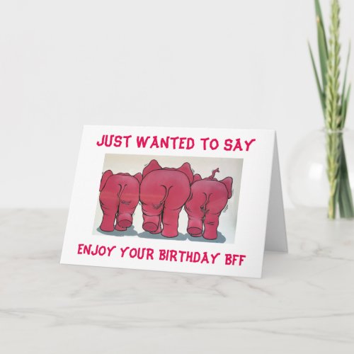 GROUP OF PINK ELEPHANTS HAPPY BIRTHDAY BFF CARD