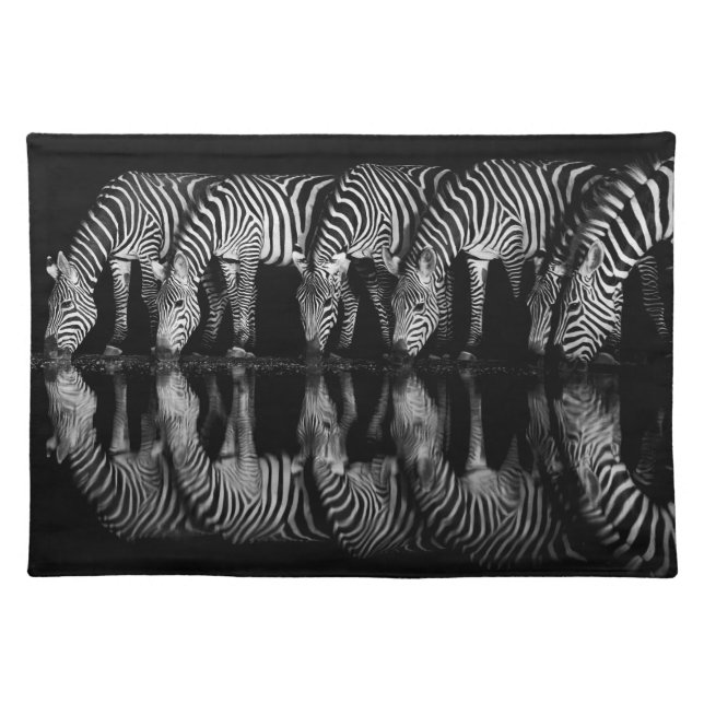 Group of Plains Zebra Drink Together at Night Cloth Placemat (Front)