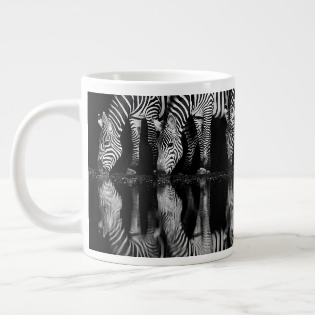 Group of Plains Zebra Drink Together at Night Giant Coffee Mug (Left)