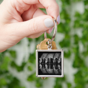 Group of Plains Zebra Drink Together at Night Keychain