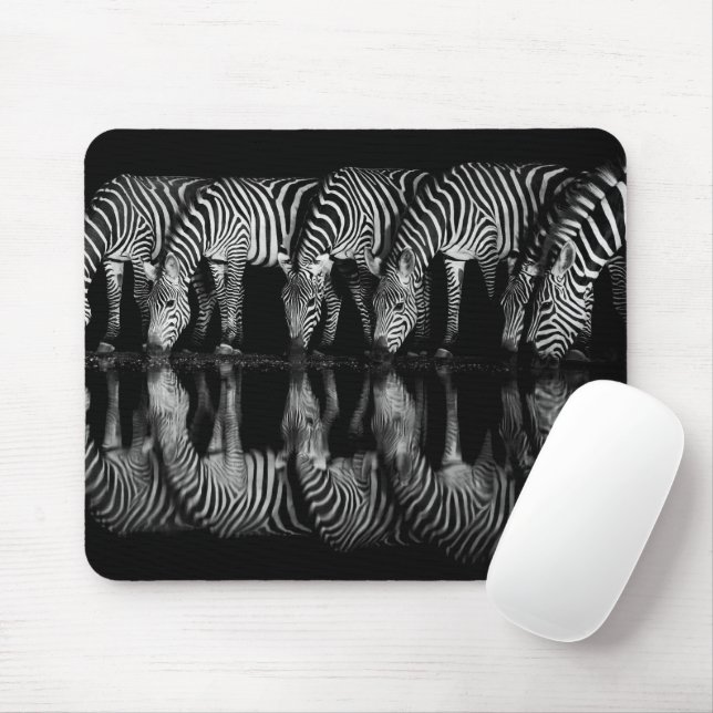 Group of Plains Zebra Drink Together at Night Mouse Pad (With Mouse)