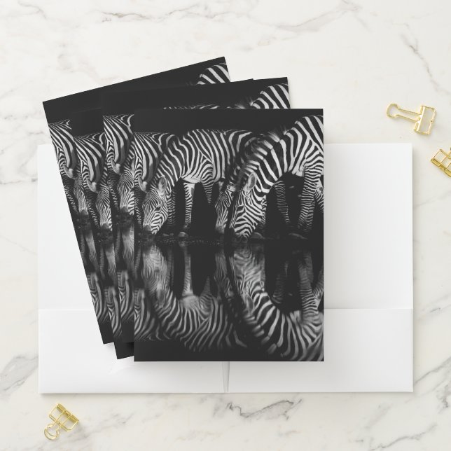 Group of Plains Zebra Drink Together at Night Pocket Folder (In Situ)