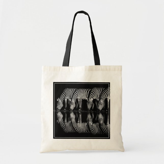 Group of Plains Zebra Drink Together at Night Tote Bag (Front)