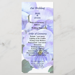 Group of Purple Pansies and Leaves Wedding Program