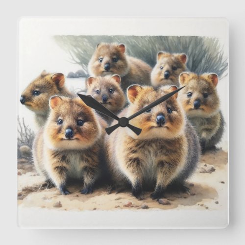 Group of Quokkas REF242 _ Watercolor Square Wall Clock