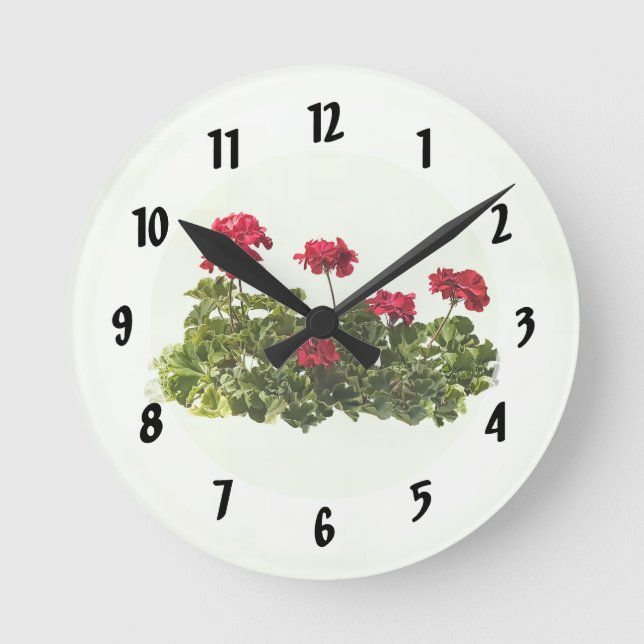 Group of Red Geraniums Round Clock (Front)
