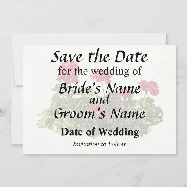 Group of Red Geraniums Save The Date (Front)