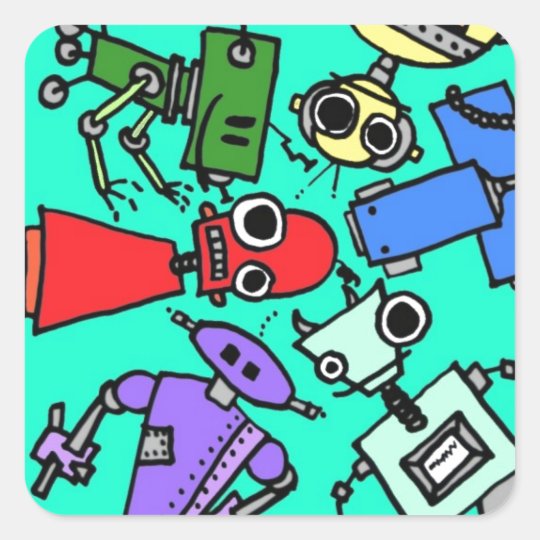 Group of robots 6 square sticker