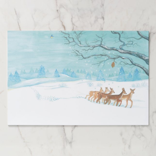 Group of Roe Deer in White Winter Paper Placemat (Front)