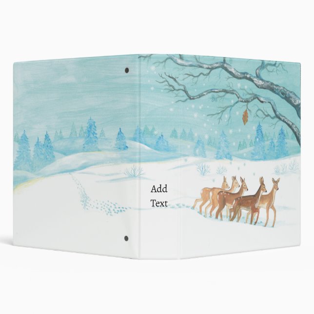 Group of Roe Deer in Winter Illustration Heart 3 Ring Binder (Background)