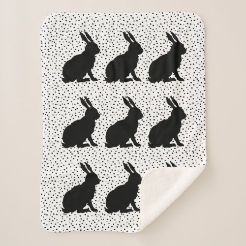 Group of Sitting black Silhouette Rabbits Dots Sherpa Blanket