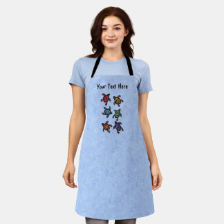 Group of Six Abstract Turtles Colored shells Blue Apron