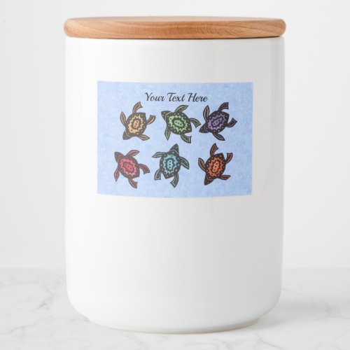 Group of Six Bright Colorful Abstract Turtles Blue Food Label