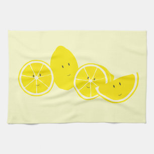 Group of smiling lemon characters towel