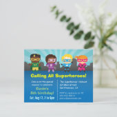 Group of Superhero Kids Birthday Party Invitations (Standing Front)
