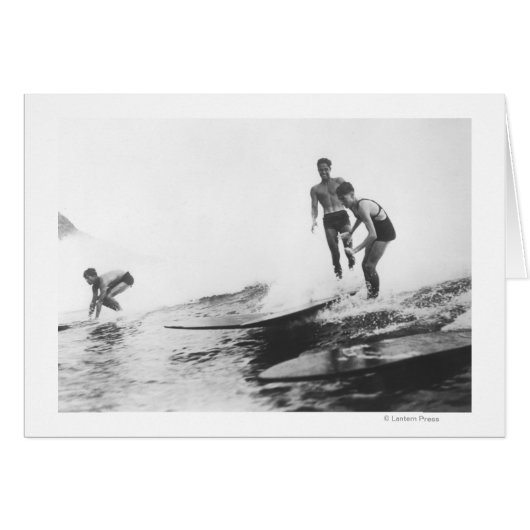 Group of Surfers in Honolulu, Hawaii Surfing Cards (Front Horizontal)
