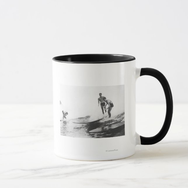 Group of Surfers in Honolulu, Hawaii Surfing Mug (Right)