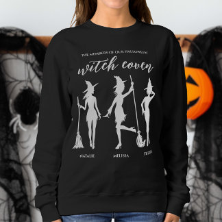 Group Of Three Sister Witches With Names Halloween Sweatshirt