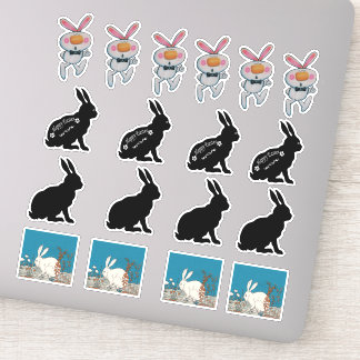 Group of Various Easter Bunny Rabbits White Black Sticker